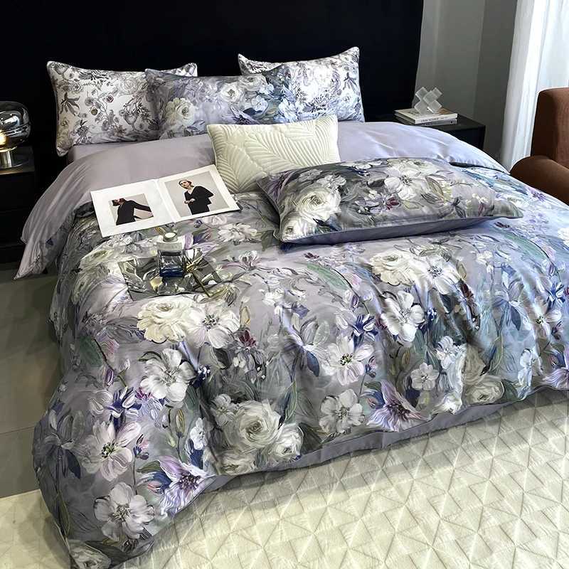 1000TC Egyptian Cotton Bedding Set Vintage Oil Painting Style Plant Flowers Pattern Soft Duvet Cover Bed Sheet Pillowcases D260317