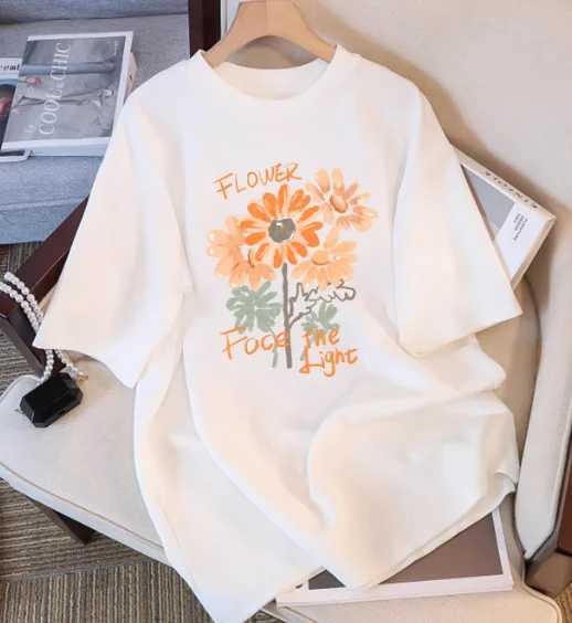 2026 Spring Summer Cute Sunflower Printed Womens Versatile Casual Short-Sleeved T-Shirt Cotton Streetwear Hot-selling M260317