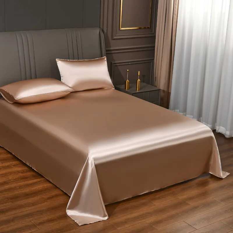Satin Silk Bed Sheets for Summer Plain Flat Sheet for Double Bed Twin/Full/Queen/King Size Bed Linen pillowcase need order D260317