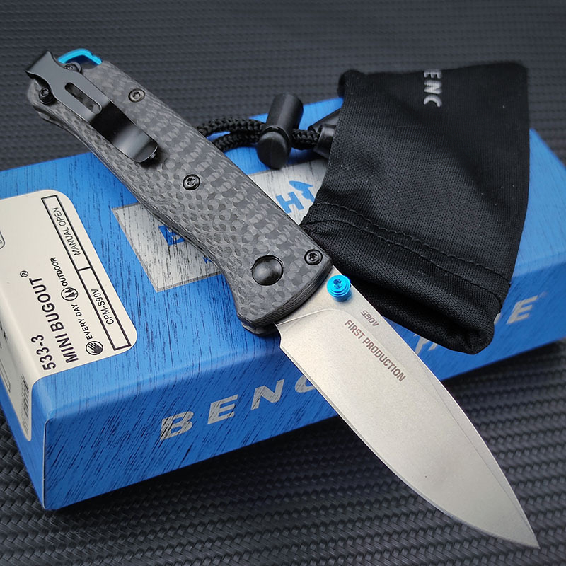 Mini Bugout BM 533-3 Pocket Folding Knife S90V Blade Carbon Fiber Handles Easy To Carry Outdoors Tactical Defense Survival Tools