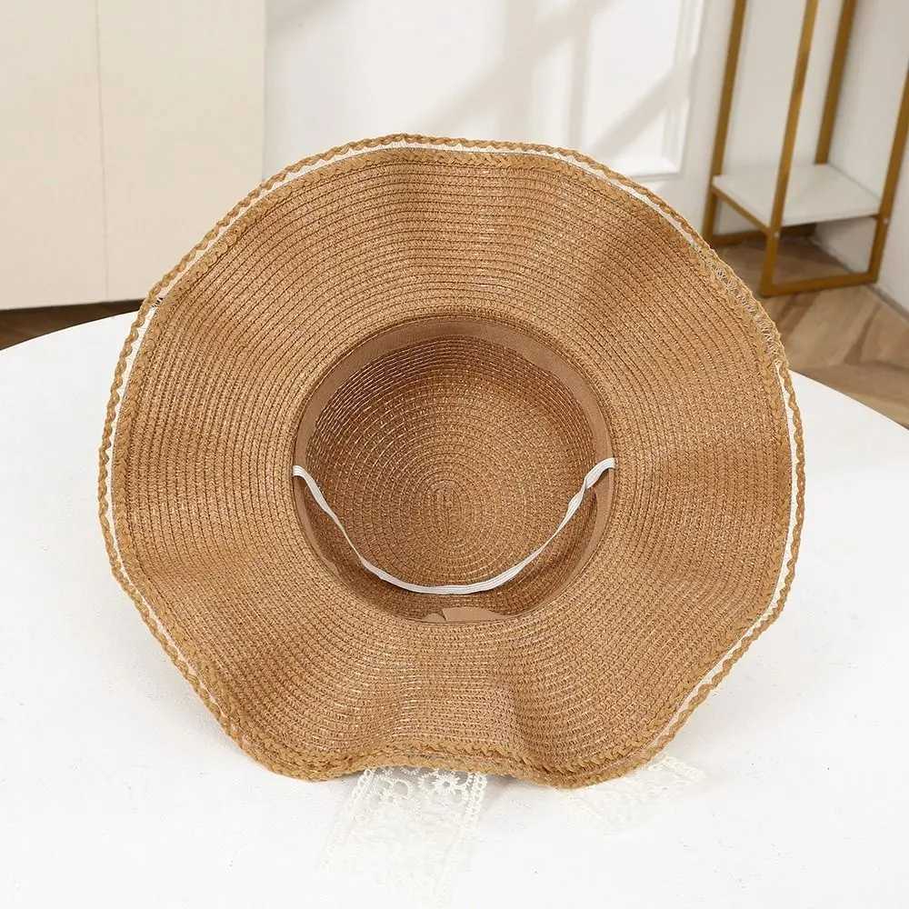 New Straw Sun Hat Bow Ribbons UV Protection Beach Hat Portable Wide Brim Straw Cap Women Lace Bow Hat with Sun Visorforthe Beach H260317 - view 4