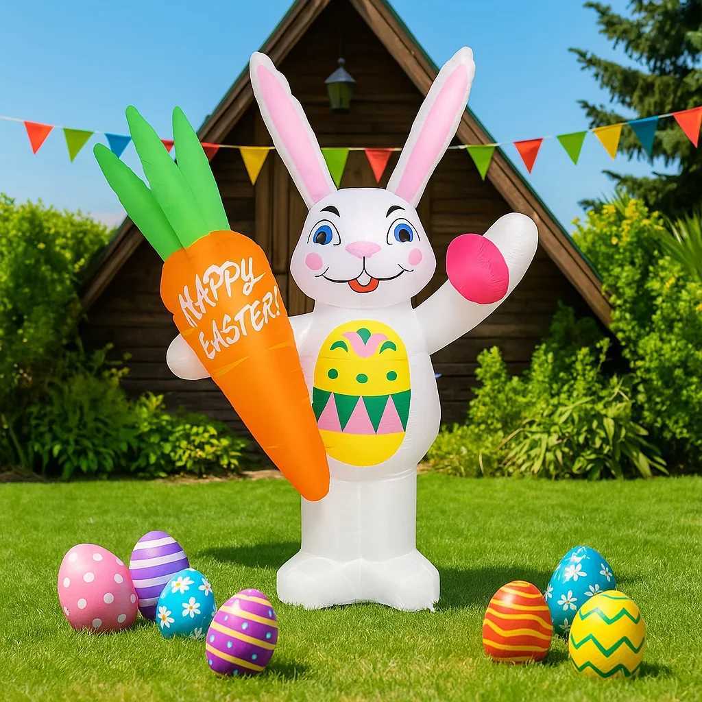 Happy Easter Outdoor Holiday Decorations Easter Egg Rabbit Decor Built-in LED Lights Inflatable Model Yard Garden Party Props H260316