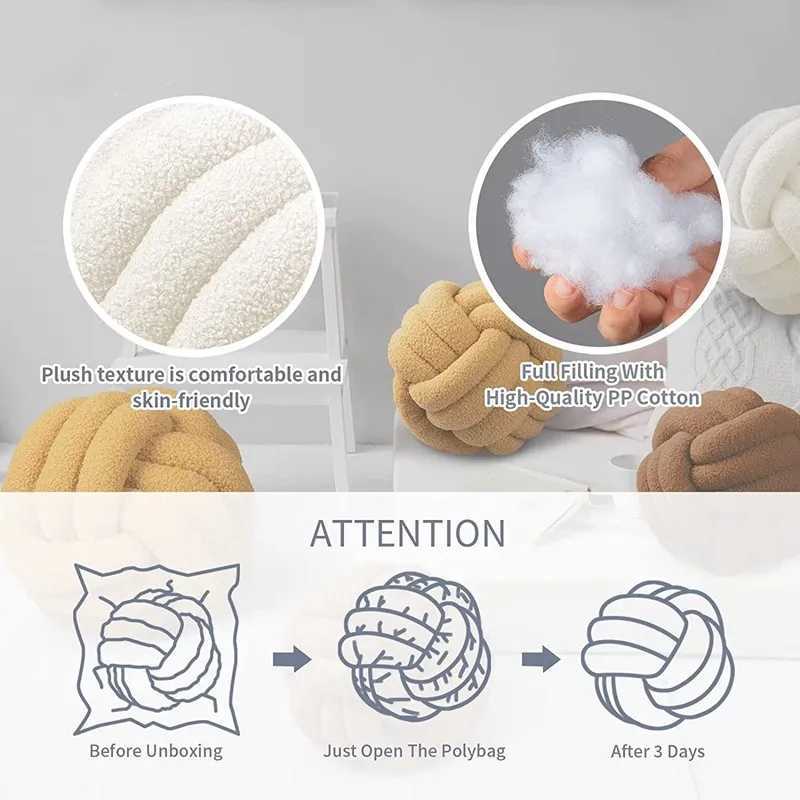 Home Decoration Knotted Ball Lamb Pillow Gift Knotted Ball Plush Pillow Hand-woven Knotted Ball Back Aesthetic Throw Pillow D260317