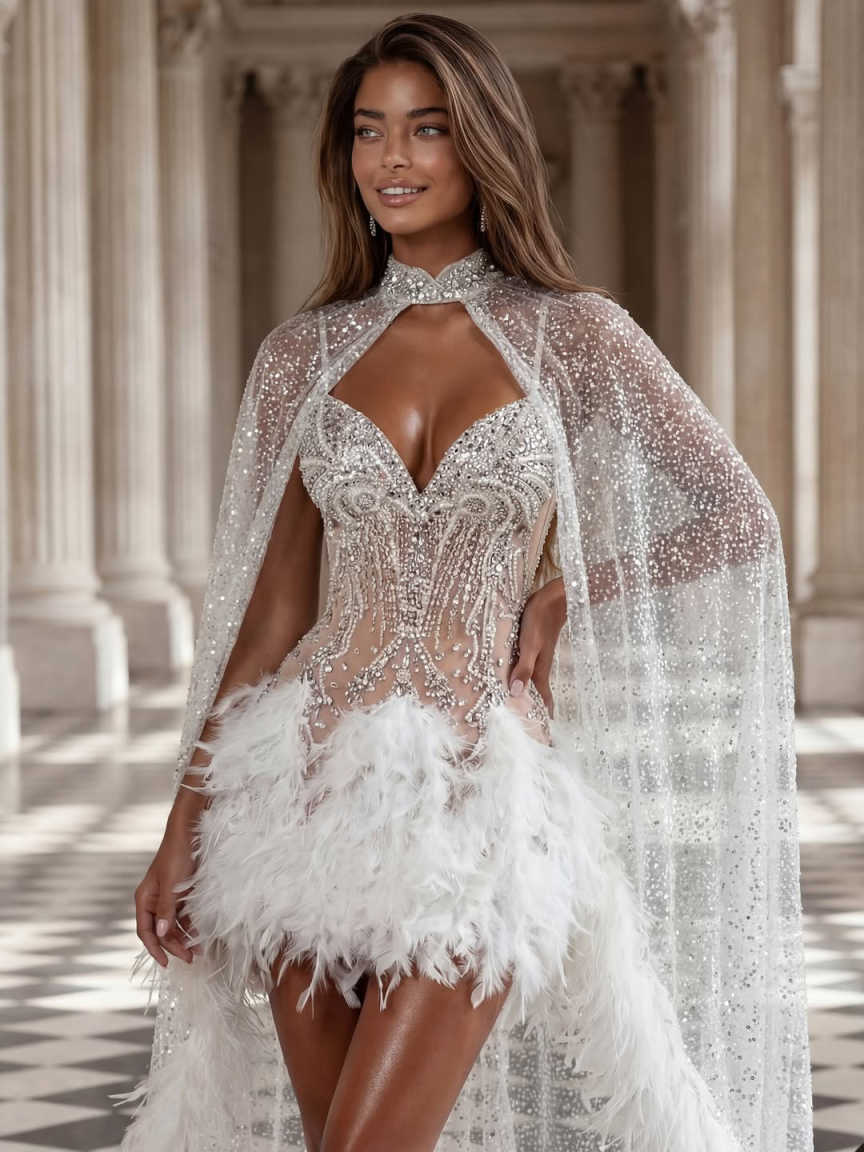 Luxury Short Ball Gowns Dress Sweetheart Glitter Beaded Feather Applique Birthday Party Customized vestidos de novia