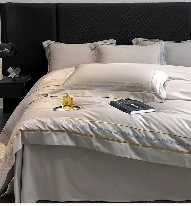 200s Long-Staple Cotton Four-Piece Set Pure Cotton 100 Cotton Bed Sheet Quilt Cover European-Style Luxury High-End Household D260317