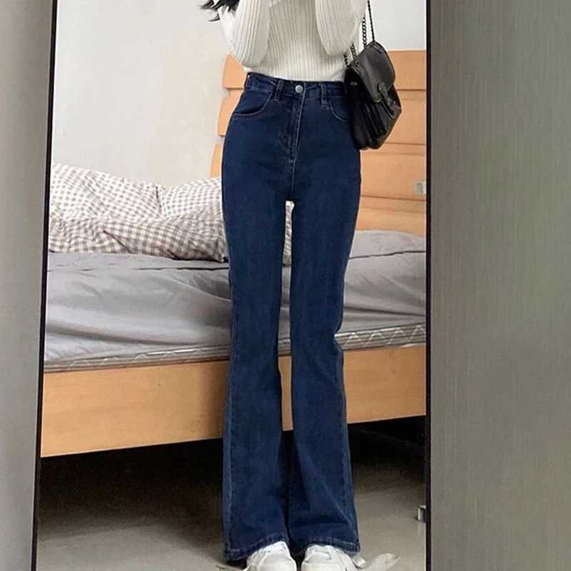 2024 Woman High Waist Vintage Flare Jeans Female Elastic Bell Bottom Pants s Black Brown Deep Blue Light Blue Denim Trousers M260317