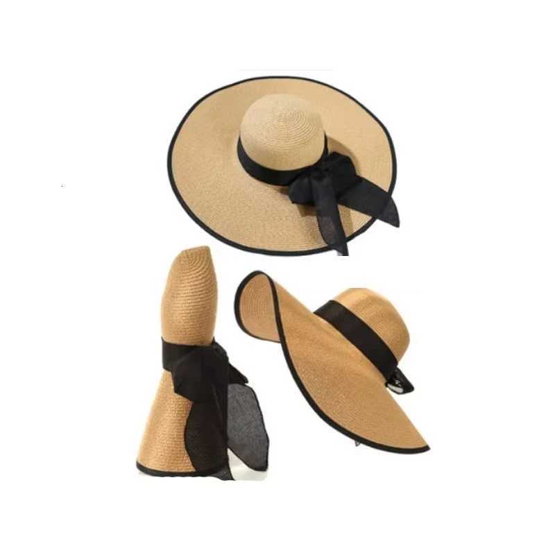 Wide Brim Straw Hat for Women 15CM Foldable Breathable UV Protection Bowknot Design Summer Beach Sun Hat Fashion Panama Travel H260317 - view 6