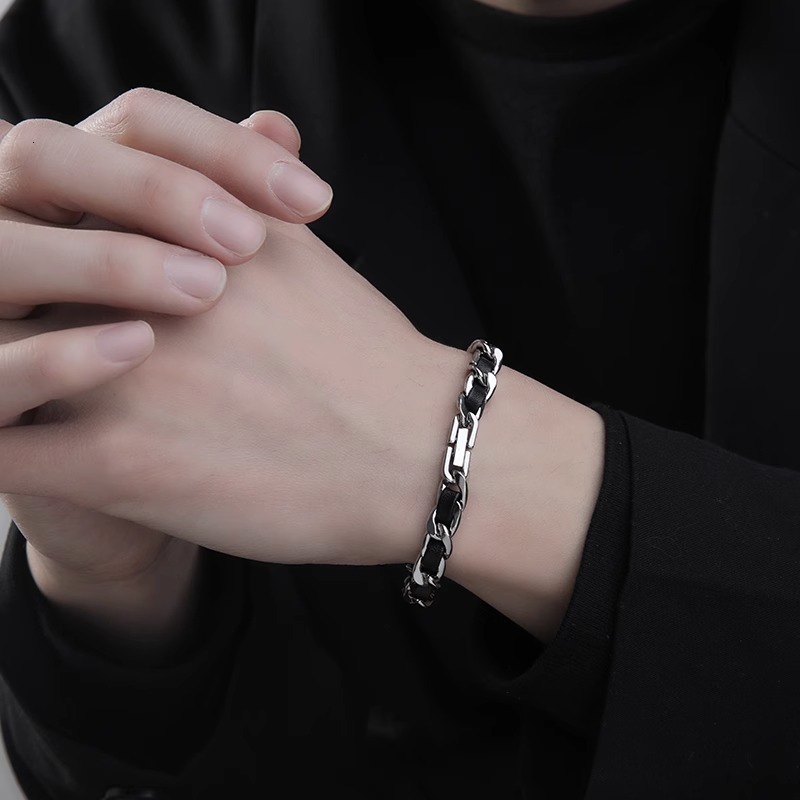 Women Jewelry Bracelets Charm Bracelets Cuban Chain Titanium Steel Leather Street Style Party Wear Wristband for Men - view 5