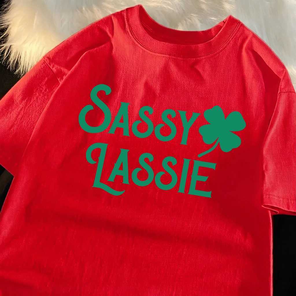 Sassy Lassie Pattern Men Simple Daily T-Shirt Summer Loose Short Sleeve O-Neck Cotton Clothes Hip Hop Casual Top All-Match Tee M260317