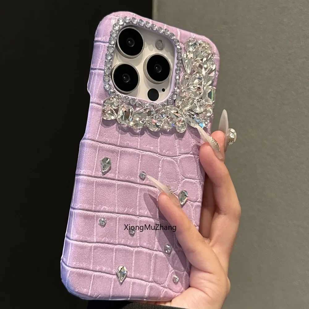 Purple Crocodile Pattern Luxury Rhinestone Shockproof Case for IPhone 15Pro Max 14 13 12 Prax Cust Wem Girl Cover C260314