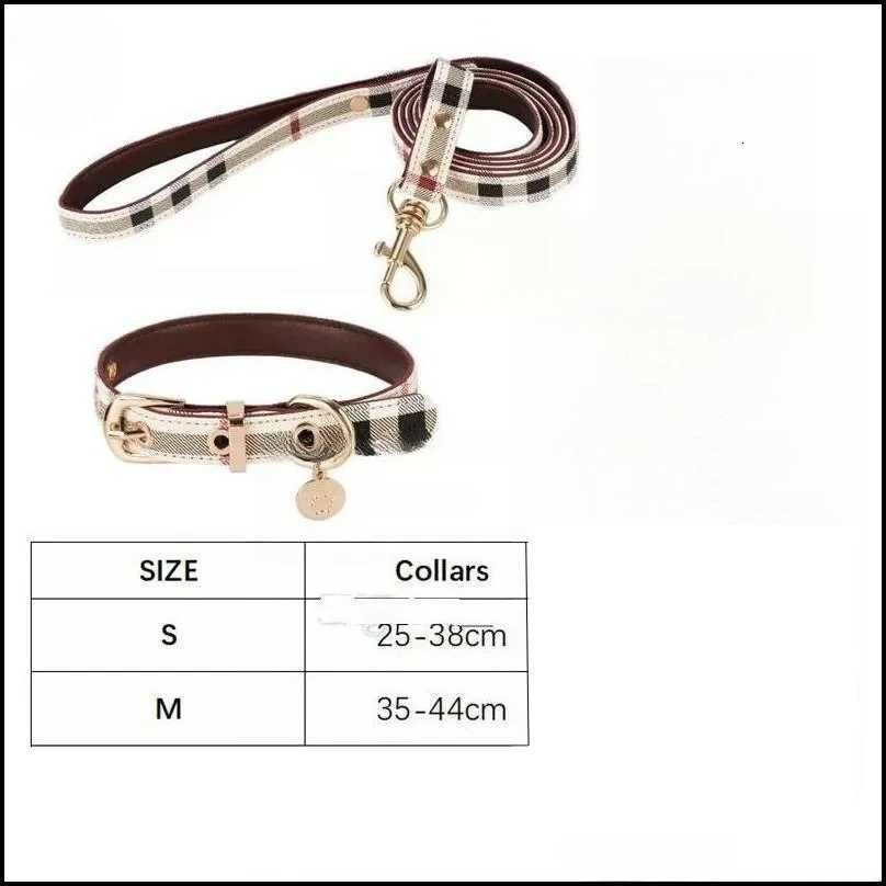Dog Collars Leashes Leather Collar and Leash Set Adjustable Basic Check Pattern Durable Harness with Metal Buckle SuitablT260314 - view 7