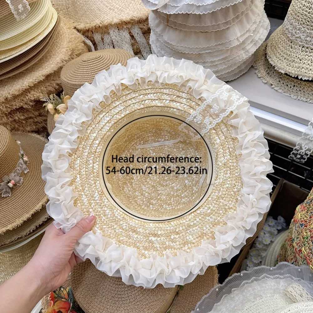 Fashion Sunscreen Lace Bow Straw Hat Flower Weave Outing in Spring Tulip Hat Wide Brim Boho Summer Beach Sun Hat Beachside H260317 - view 7
