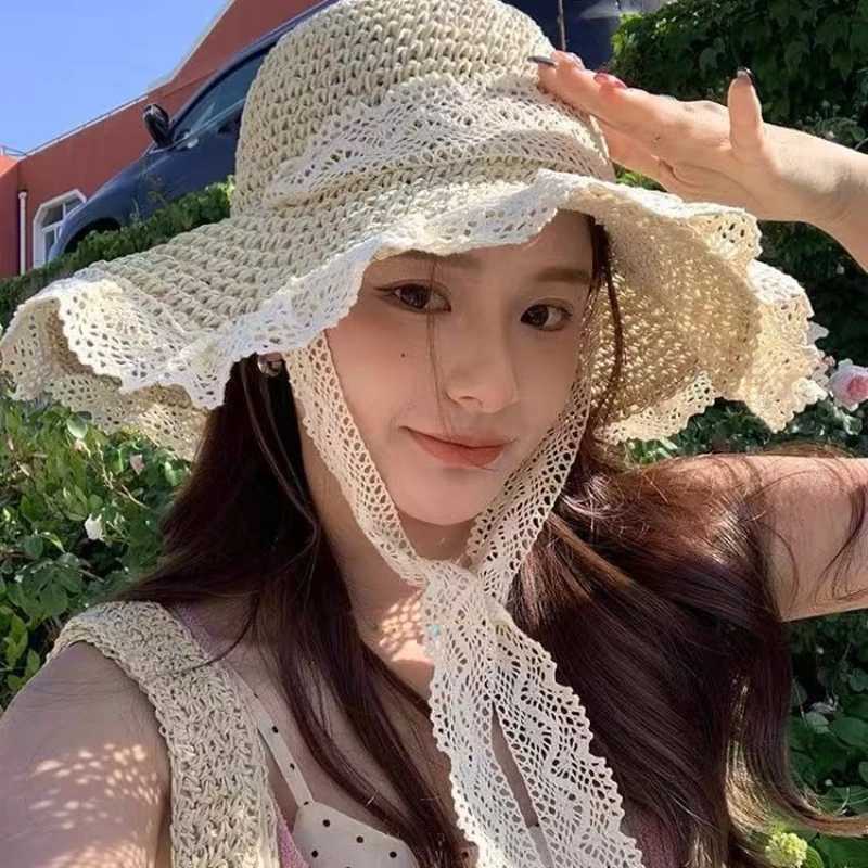 Women Sun Hat Wide Large Brim Beach Hats Womens Summer Straw Hat Foldable Sun Hat Chapeau Femme Beach UV Protection Cap H260317 - view 5