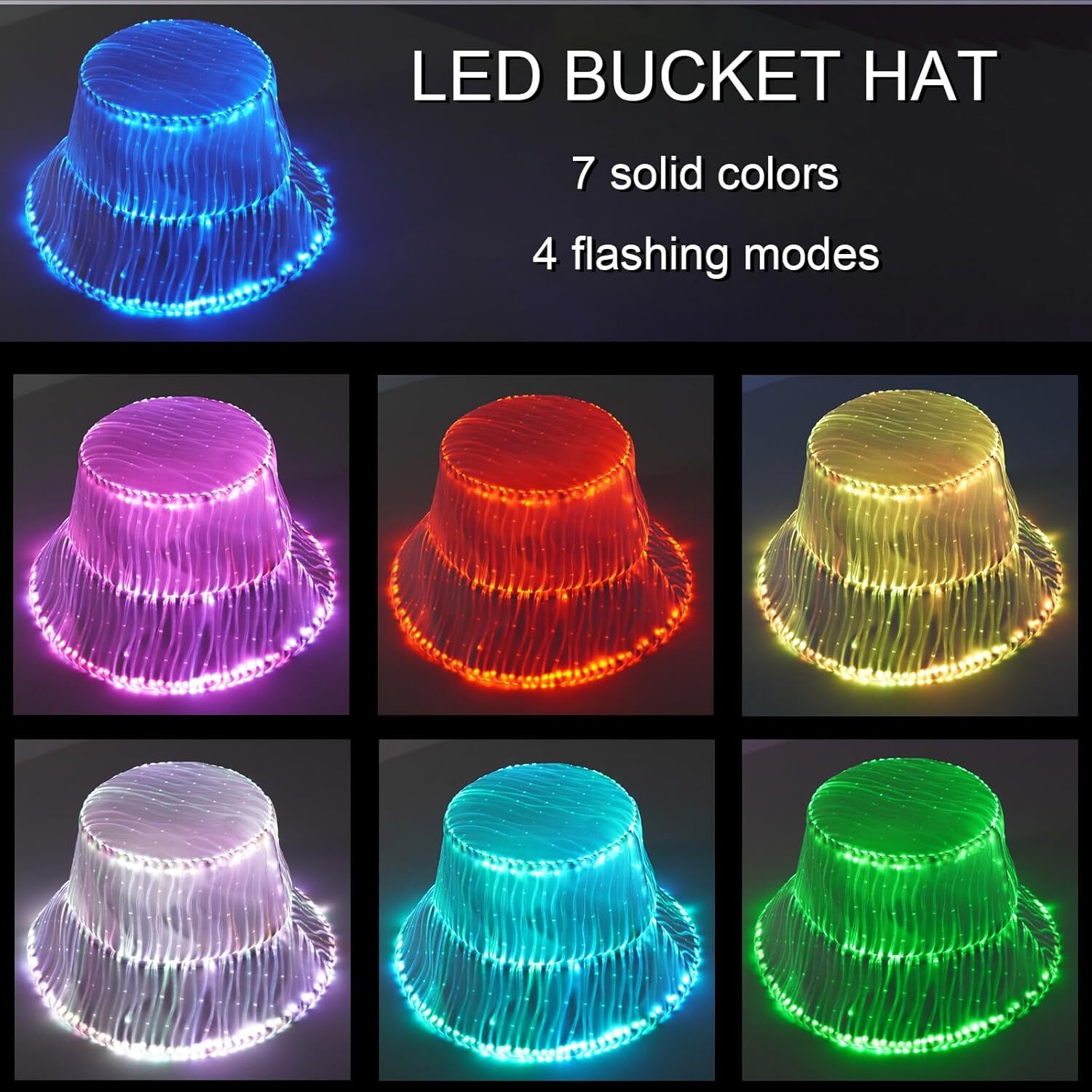 LED Light Up Hats Waterproof LED Hats Fiber Optic Light-Up Boater Hats Fashionable Multicolored Boater Hats Party Hats