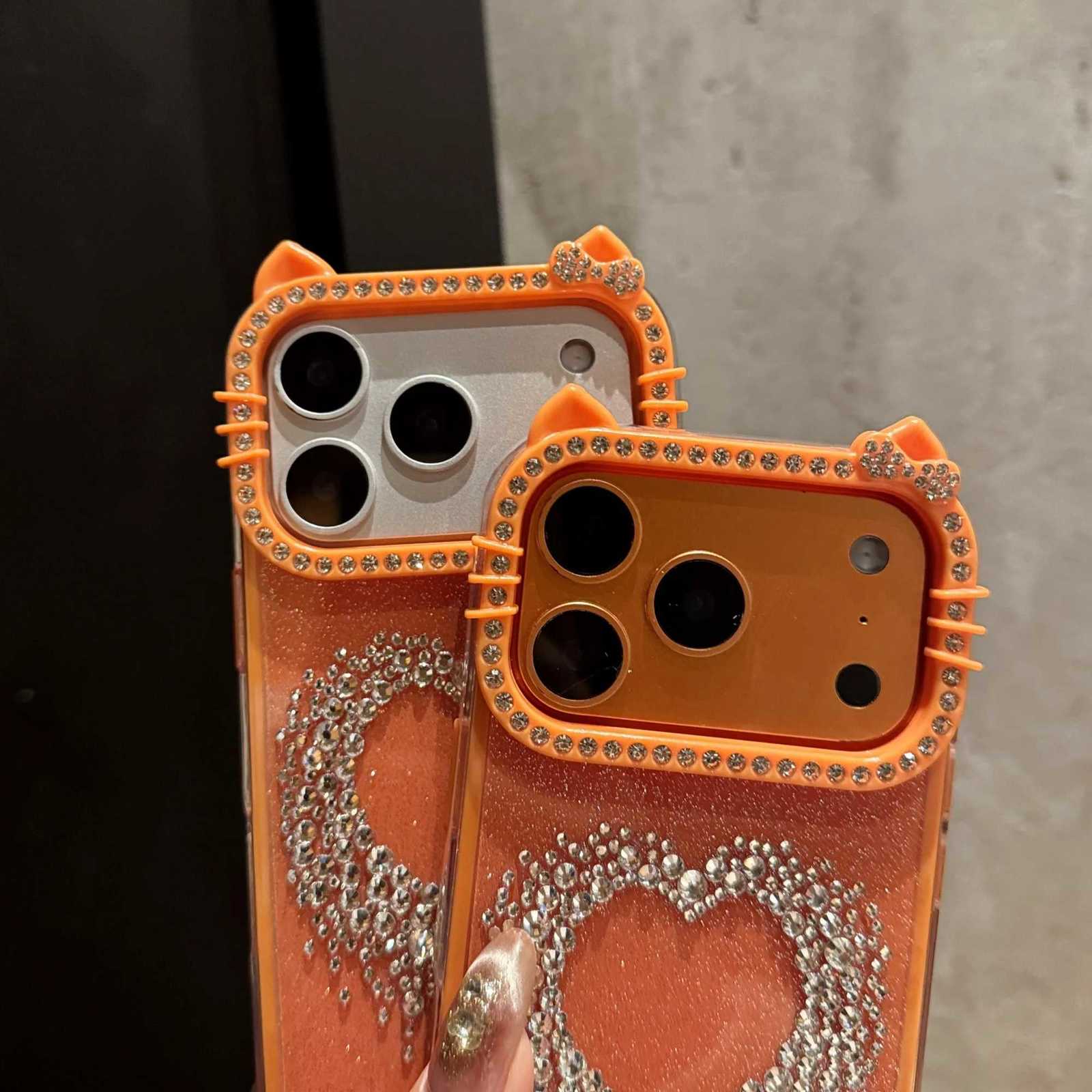 Diamond Cat Ear Cover Funda For iPhone 17 Pro Max 16 Pro Rhinestone Cases For iPhone 15 Prax 14Pro 13Pro Shockroof Case C260314