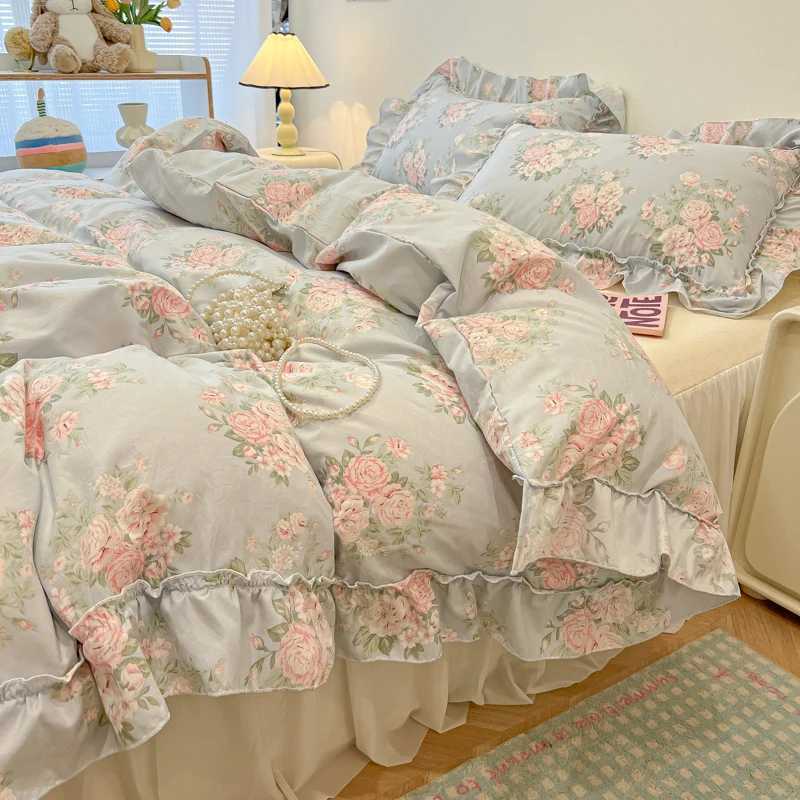 Fresh Botanical Floral Bedding Set for Kids and Adults Leaves Flower Duvet Cover Pillowcases Soft Washed Cotton Home Textil D260317