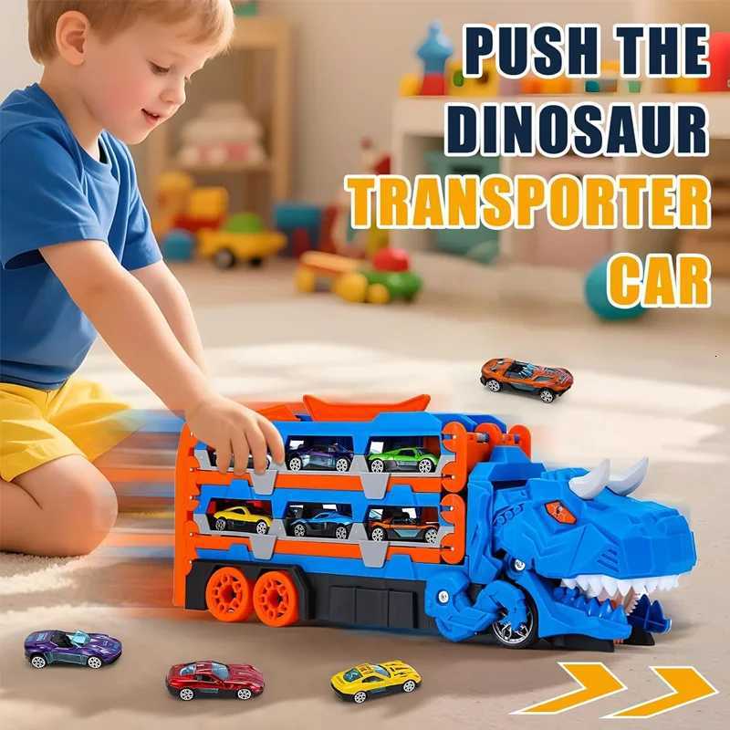 Dinosaur Transport Racing game Toy Set With 12 Molded Racing Cars Transforming Dinosaur Car With Handle Gift For Kids Aged 3-5 Y260316