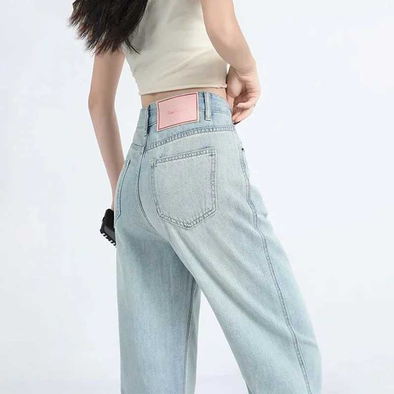 Female Light Blue High Waisted Jeans Pants Women Slim Fit Denim Long Pants s Narrow Straight Leg Jeans Trousers M260317