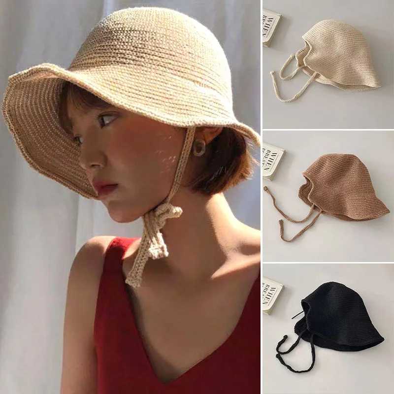 Summer Straw Sun Hat for Women Japanese Cute Strap Cap Summer Travel Versatile Sunscreen Wide Brim Bucket Hats H260317 - view 3