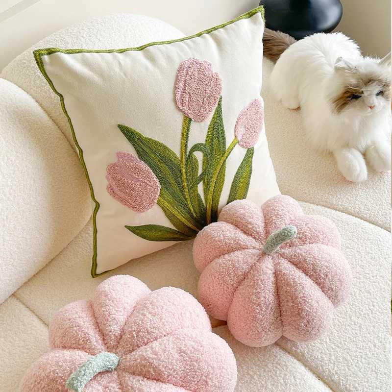 Ins Wind Tulip Pillow Living Room Sofa Pillow Bedhead Waist Pillow Pink Cute Pumpkin Home Cushion Atmosphere Decoration D260317