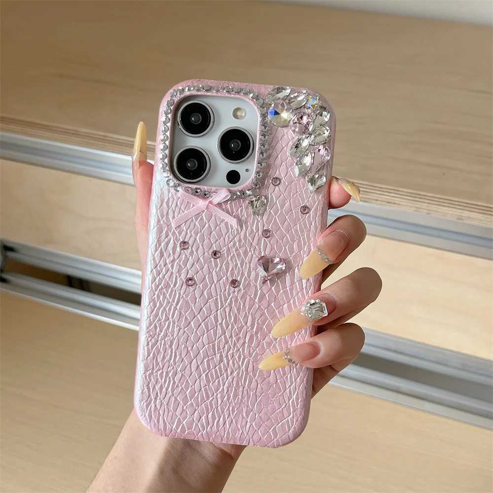 Luxury Flash drill Gem leather stylish phone case for iPhone 13 14 15 16 17 Pro Max 15 plus 17 Air cover Korean INS cute Fundas C260314