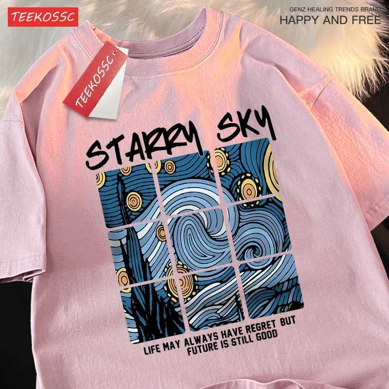 Starry Sky The Blue Galaxy Men Women Clothes Fashion Loose Tops Creativity Casual T Shirt Pattern Loose Tshirts Couple Soft M260317