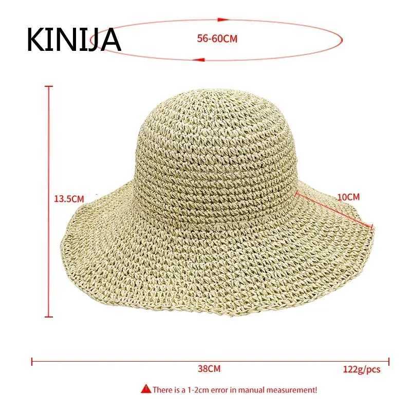 Beach Hat Female Sunscreen Cap Simple Women Panama Straw Hat Summer Sun Hat for Women Lady Folding Travel Caps 10cm Brim Floppy H260317 - view 7