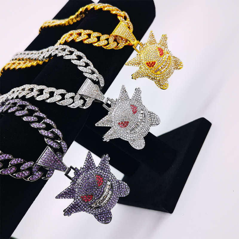 European and American Cross-Border Trend Cuban Chain with Pendant Gengar Chain Cartoon Style gold silver Metal Cuban Chain