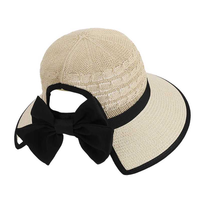 8484Summer hat girls versatile bow-tied ponytail hole large eaves straw hat outdoor outing sun hat H260317 - view 6