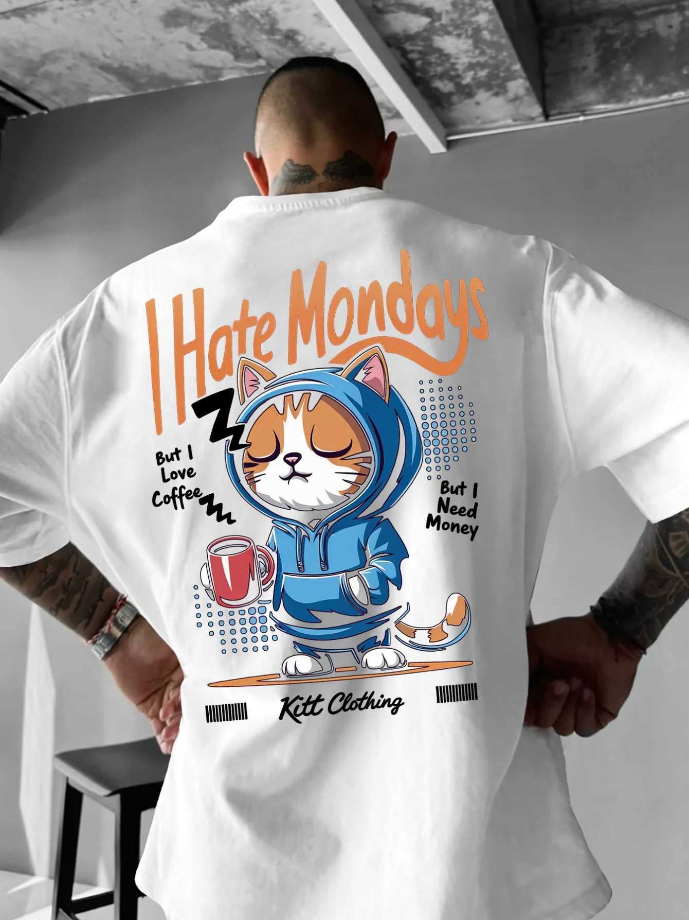 Men Summer Fun Cat Letter Pattern T-shirt 100 Pure Cotton Soft Material Trendy Fashionable Versatile and Suitable for Daily Use M260317