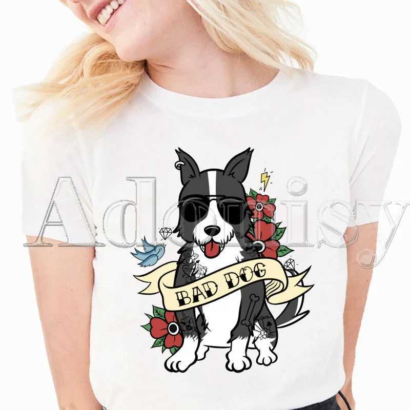 Border Collie Print T-shirts Women Summer Graphic Tees Funny Shirts For Woman Tshirts Loose Crew Neck Harajuku Tops M260317