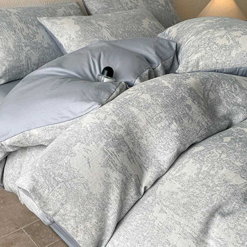 2025 New 3-Layer Yarn Cotton Bedding Set High Quality Jacquard Solid Color Fitted Sheet Super Soft Skin Friendly Bedclothes D260317