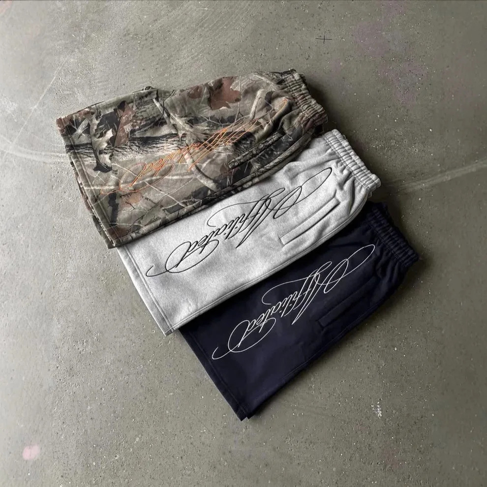 American Letter Embroidered Shorts Men Y2K Retro Casual High Street Trendy High Waist Oversized Straight Casual Shorts 260316