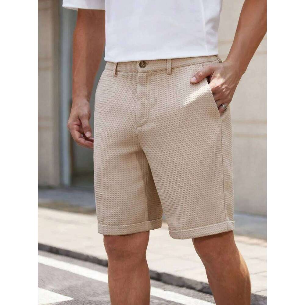 Men's Lightweight Solid Color Dress Business Casual Daily Wear Elastic Waist Quick Dry Outdoor Walking Knee-Length Shorts 26W0317