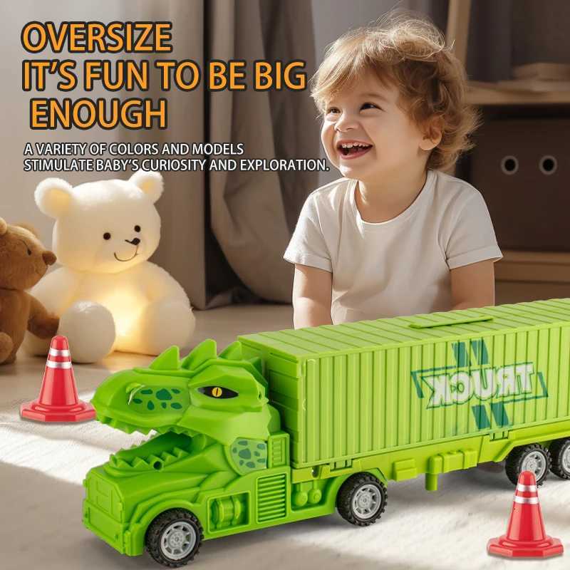 Large dinosaur container car set Folding rail car Childrens storage car toy ejection car Boys birthday gift June 1 Childrens Y260316