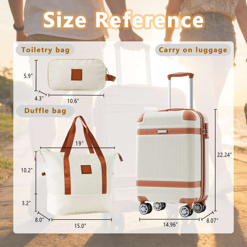 Hardshell Luggage Set 3-Piece, 20 Inch Carry-On Suitcase with Spinner Wheels TSA Lock, Lightweight Durable ABS for Travel Business, Cream