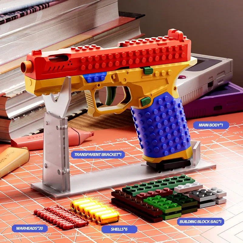 SIG17 Building Blocks Toy Gun Auto Firing Eject Shell Blowback Soft Bullet Pistol Outdoor War Game for Boys Adults Gift 260317