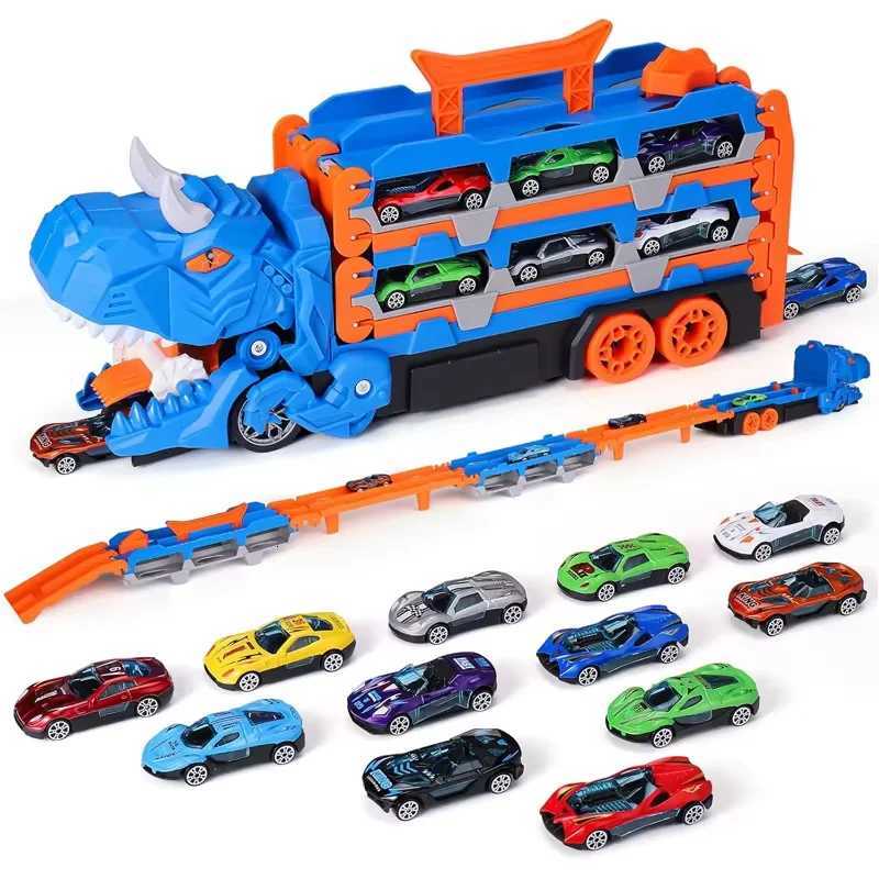 New Dinosaur Transport Truck Toys With12 Molded Racing Cars Dinosaur Car With Handle Christmas Gift For Boys And Girls Aged 3-5 Y260316