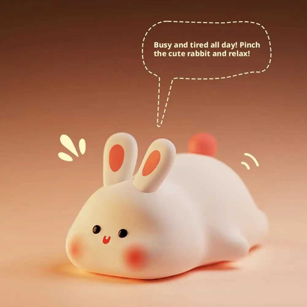 Rechargeable LED Silicone Night Light Up Bunnies Big Face Rabbit Decor Cute Bunny Lamp Novelty Gifts Kids Room Bedroom H260316