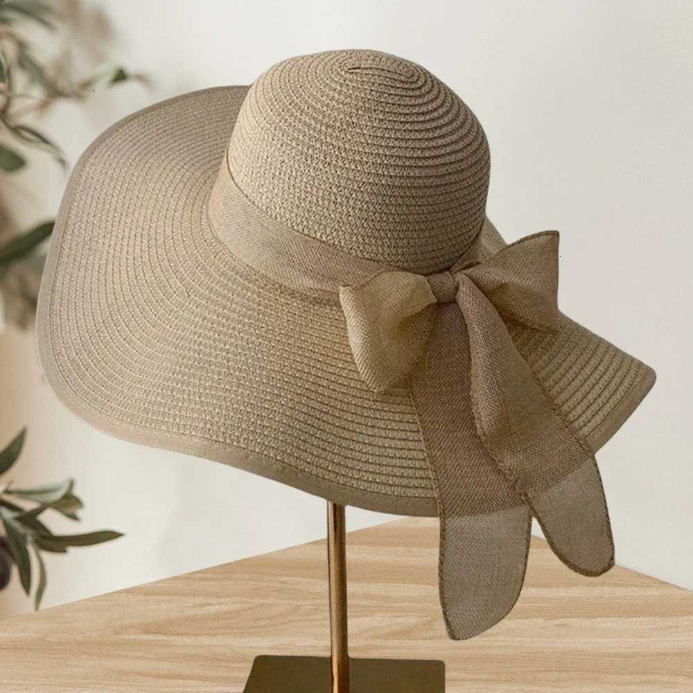 1Pc Womens Seaside Bow Beach Hat Oversize Straw Hat Womens Summer Sun Block Big Brim Hat Suitable For Sun Protection H2603171 - view 4