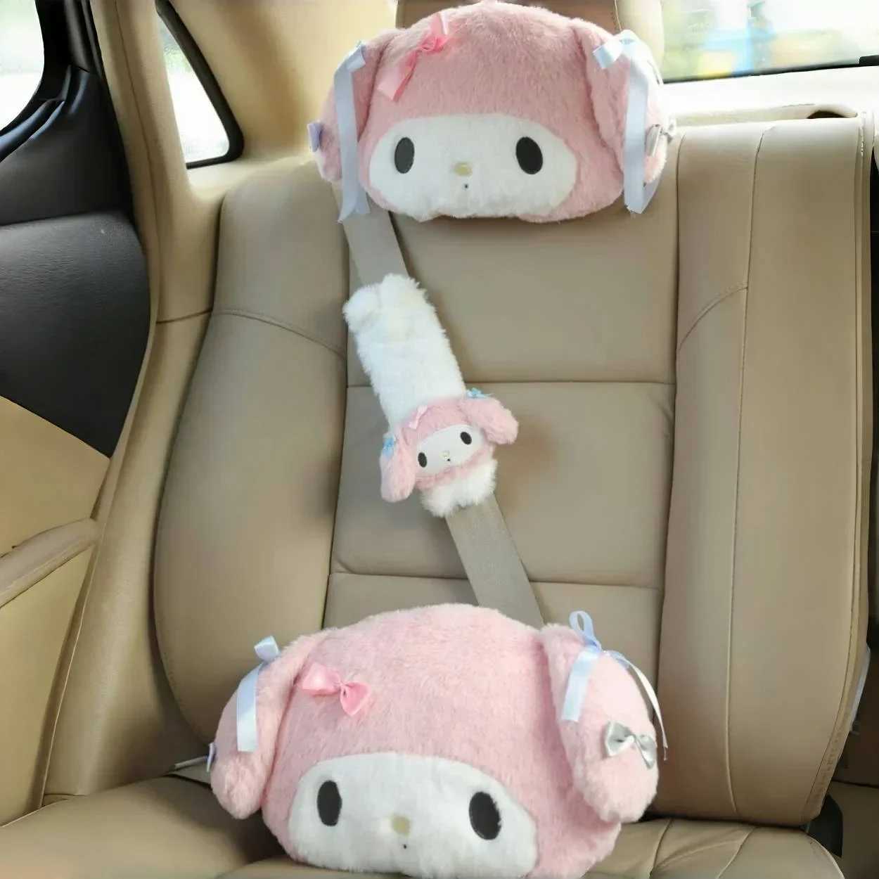 Comfortable My Melody Headrest Back Cushion Seat Belt Cover Soft Japanese Style Cuddly Pillow Lolita Car Decor Xmas Gifts Girl D260317