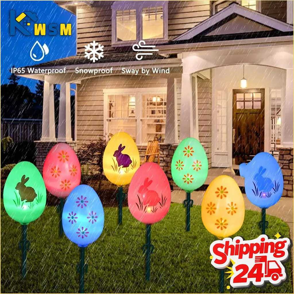 Solar Egg Pathway Lights for Outdoor Easter Decor Waterproof Glow Easter Eggs Exterior Porch Lawn Yard Garden Lighting H260316