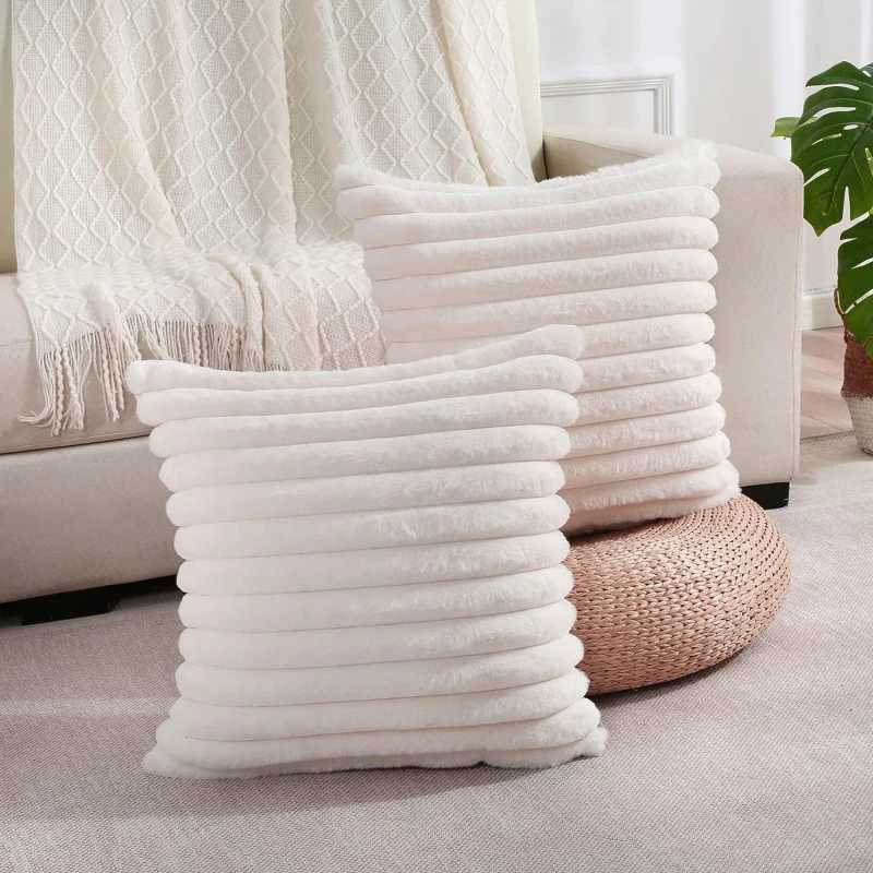 Artificial Rabbit Fur Square Cushion Cover Simple Stripe Super Soft Pillowcase 45x45 Cm Sofa Decorative Cushion Cover D2603171