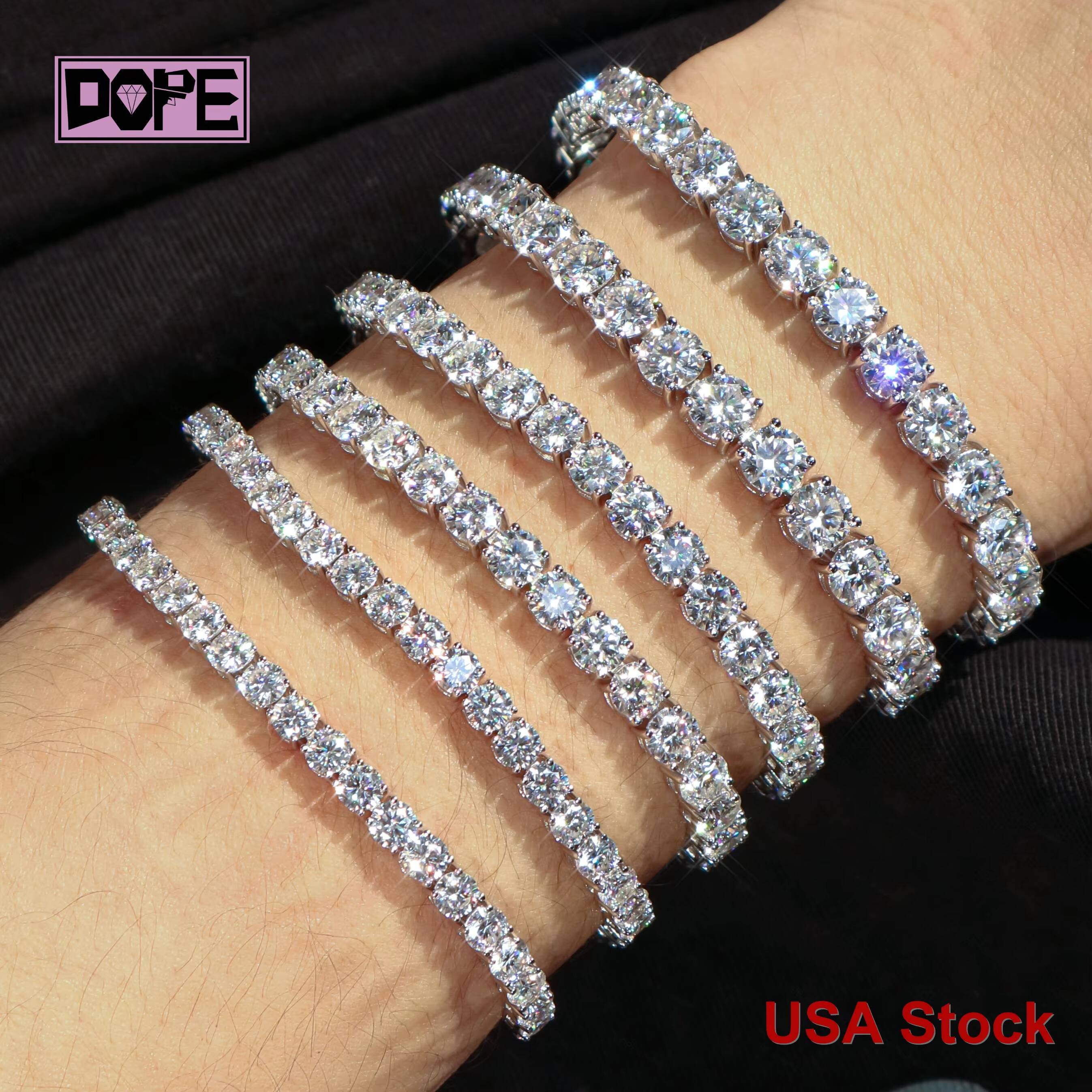 USA Stock 3mm 4mm Moissanite Bracelet Tennis Chain 925 Silver GRA Certified VVS Moissanite Tennis Bracelet