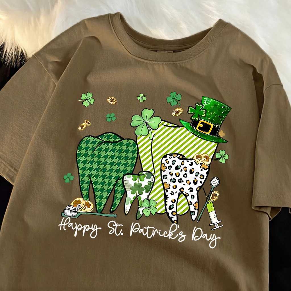 Happy St PatrickS Day Dental Print Man T-Shirt Casual Loose T Shirts Hip Hop Cotton Sportswear Summer Crewneck Short Sleeve M260317