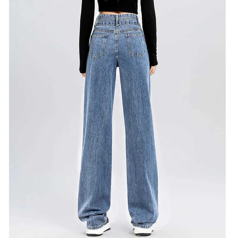 Hot Sale s Classic Fashion High Waist Jeans Female Korean Baggy Solid Pants Women Straight Leg Casual Denim Trousers M260317