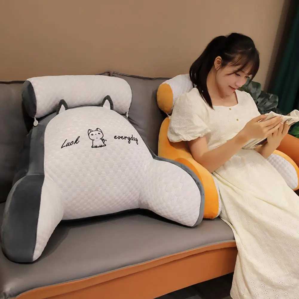 Bed Pillow Cartoon Print Bed Reading Pillow with Arm Support Detachable Backrest Cushion for Sofa Couch for Reading for Kids D260317