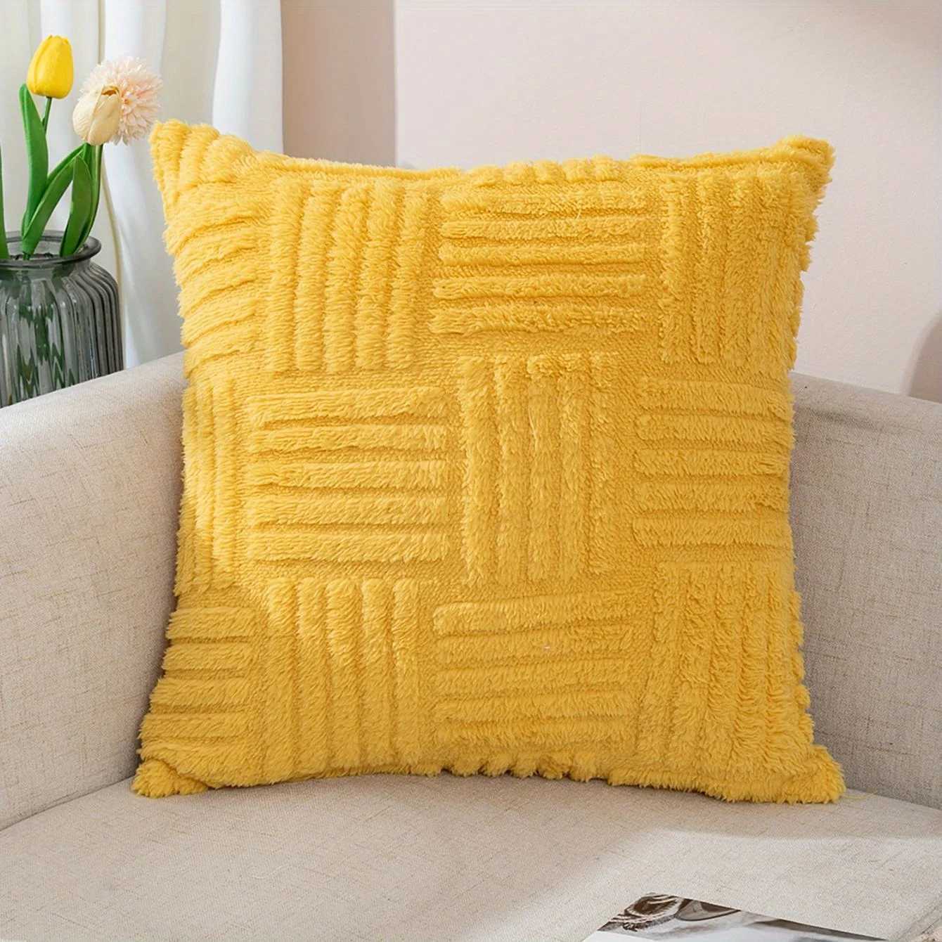 1pc Snowflake Velvet Decor Throw Pillowcase Home Decor Room Boho Cushion Cover Yellow Throw Pillow Cover for Sofa Living Room D260317