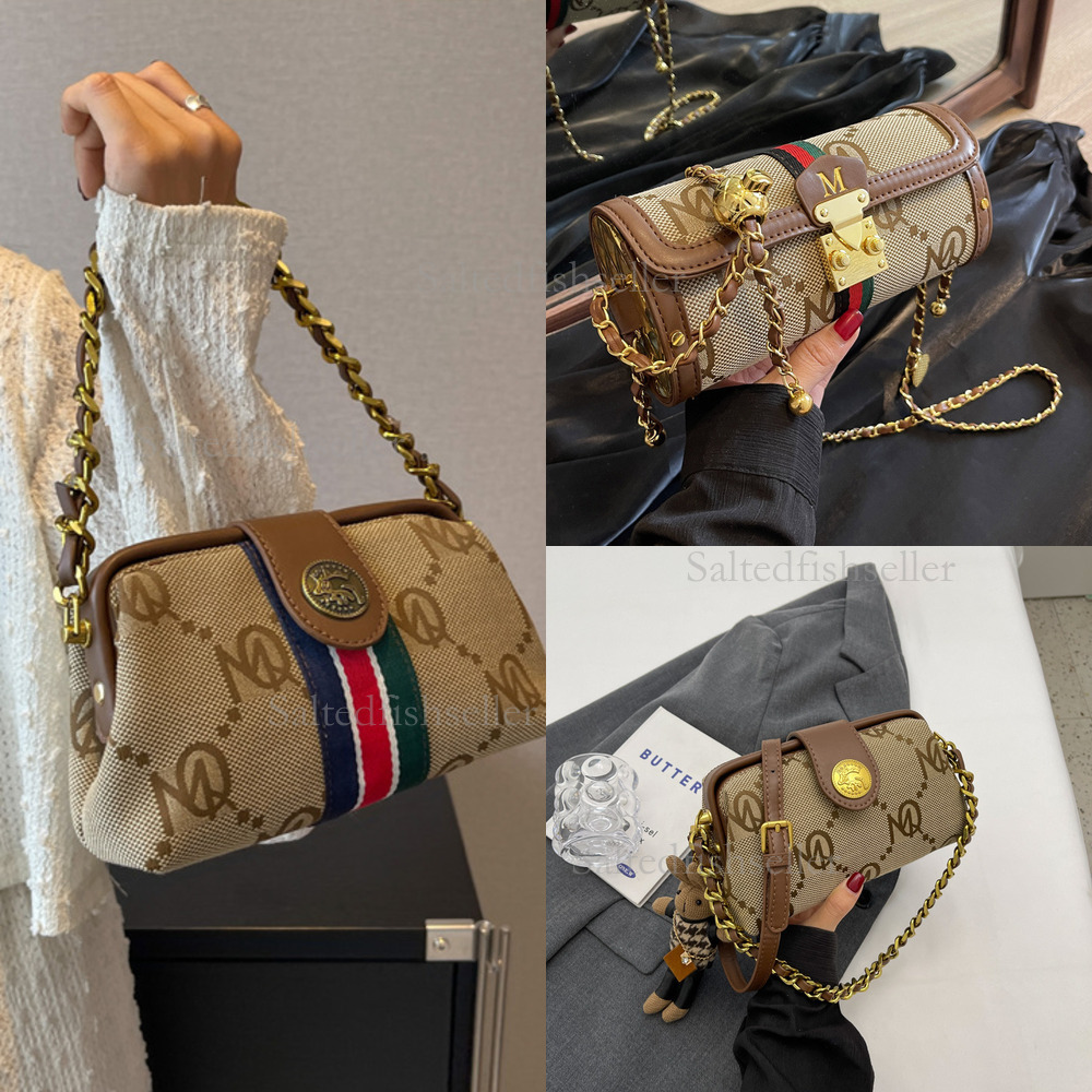 2026 Luxury Jacquard Canvas Women's Handbag Fashion Letter Embroidery Color Contrast Underarm Stick Bag Classic Trendy Essential Single Shoulder 