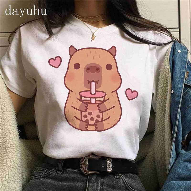 Funny 90s Capybara Tshirt Women T-Shirt Capibara Cartoons CloTHes Capybaras T Shirt Female Casual Top CloTHes M260317